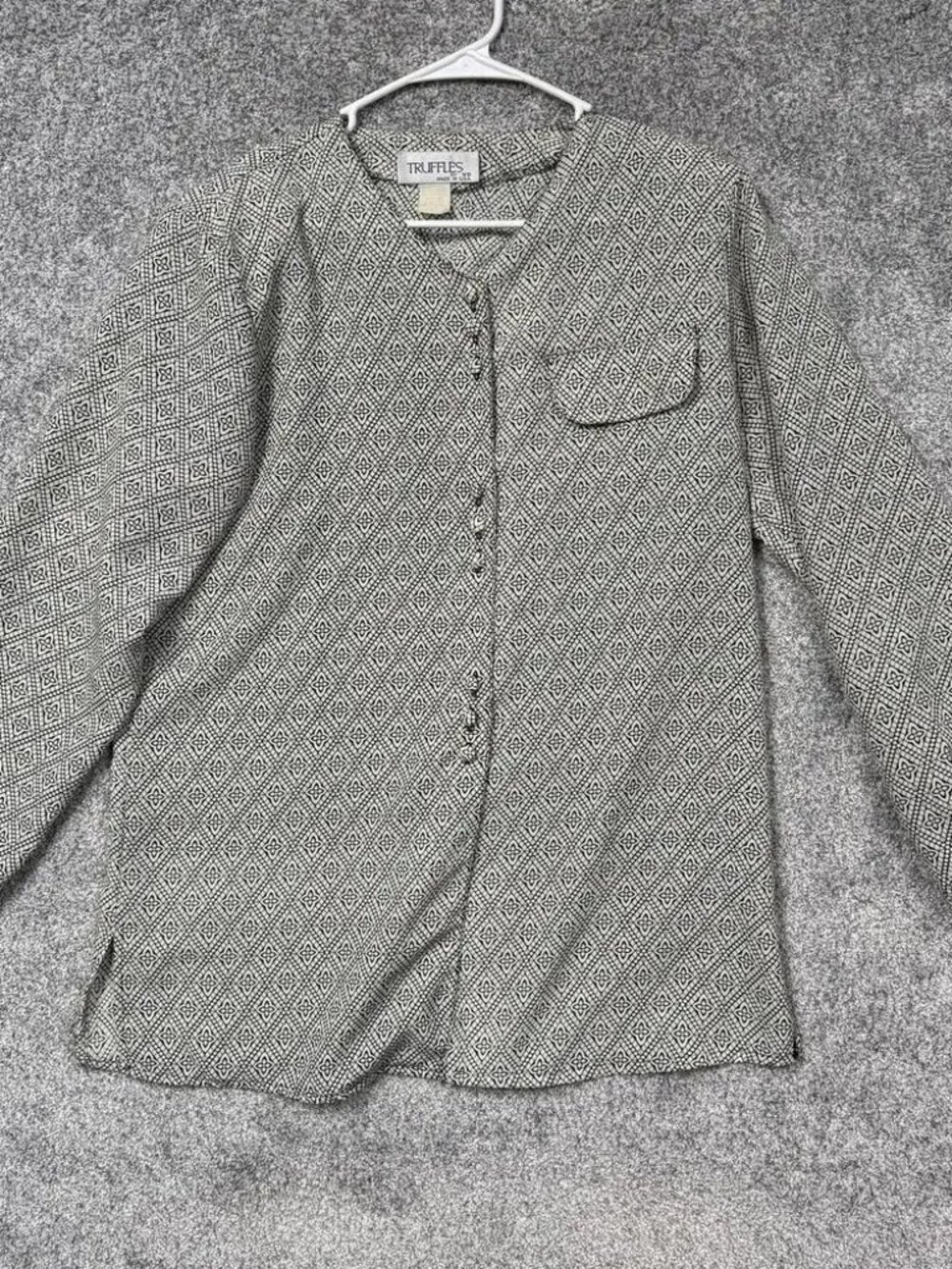 Vintage 80s 90s Truffles Tunic Blouse M Black White Minimalist USA Made Retro